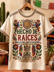 Camiseta de lino estampada con diseño del orgullo mexicano para mujer
