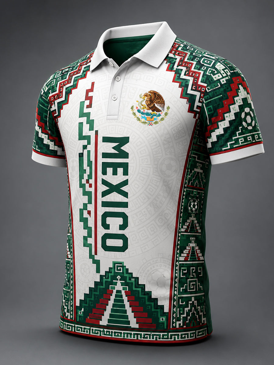 Camiseta polo con estampado artístico de aficionados en un partido de fútbol mexicano para hombre