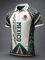 Camiseta polo con estampado artístico de aficionados en un partido de fútbol mexicano para hombre