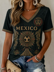 Regalo para mujeres aficionadas al fútbol: camiseta informal con estampado y cuello en V