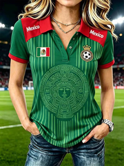 Camiseta de polo con estampado de fútbol de México para mujer