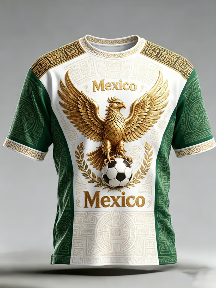Camiseta de manga corta para hombre con estampado de fútbol mexicano