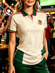 Polera polo con estampado de fútbol mexicano para mujer